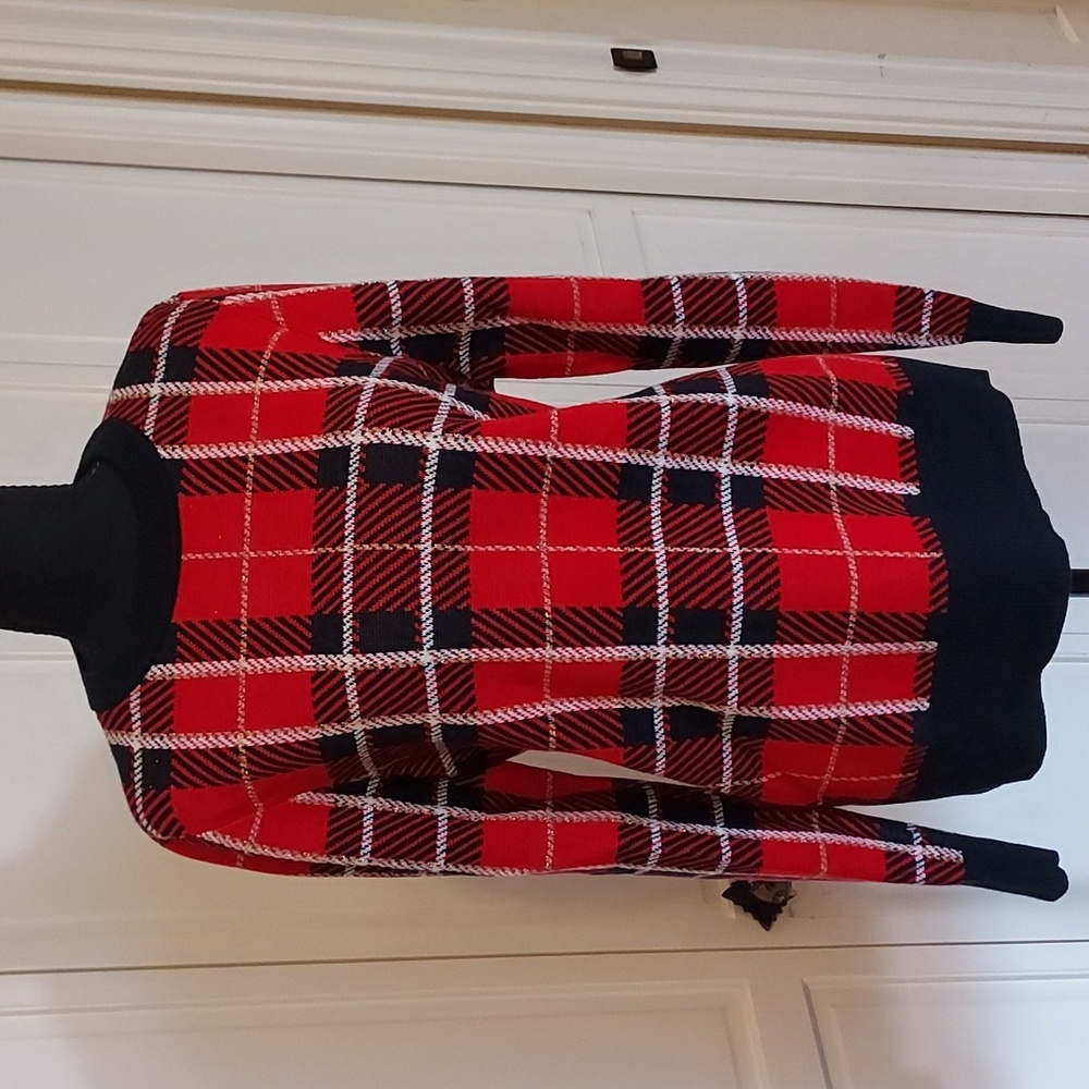 Charter Club Sweater Red Black Plaid Size L